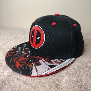MARVEL DEADPOOL Snapback Hat Adjustable Black Graphic Brim Comic Streetwear